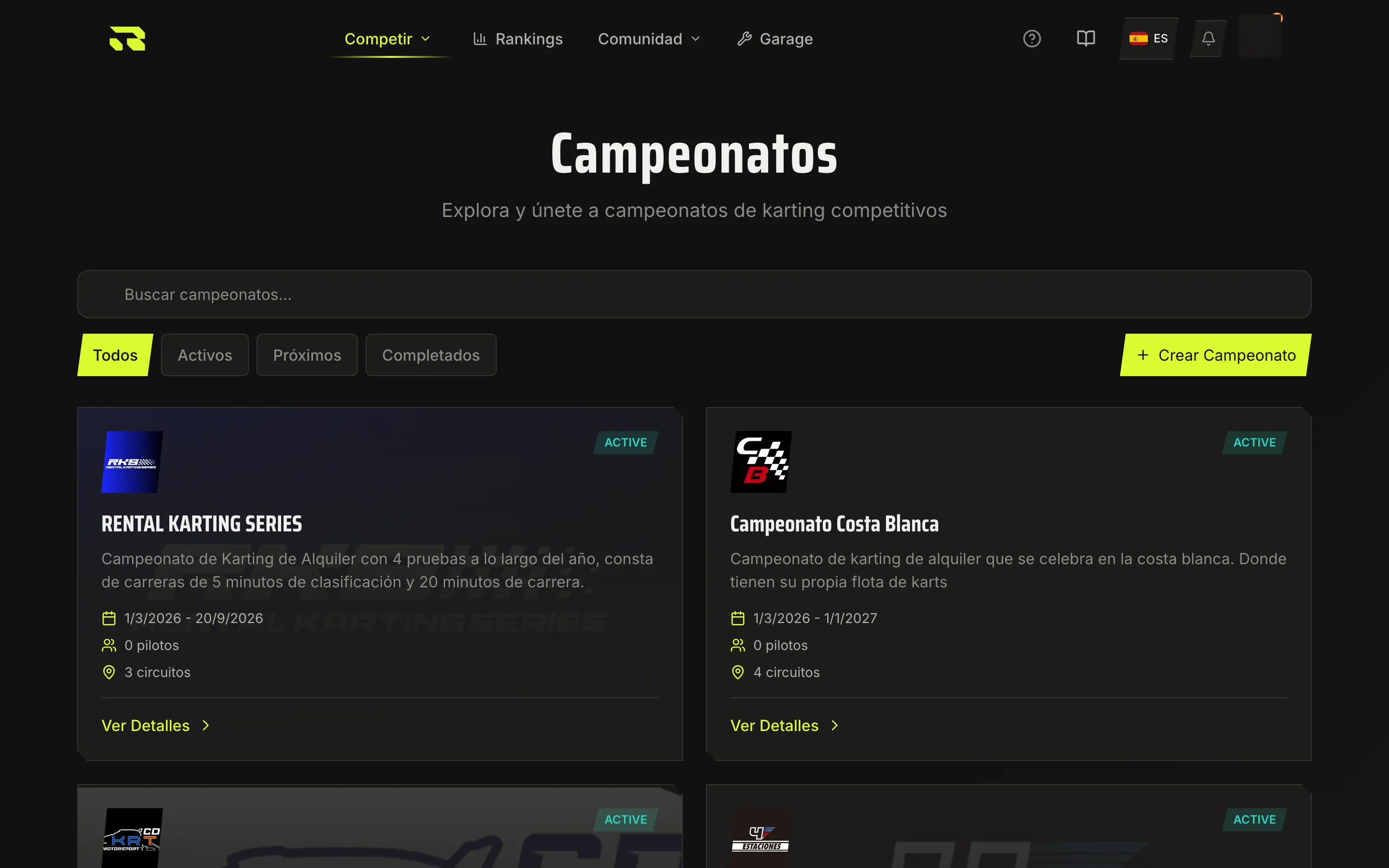 Formulario de creación de championship.