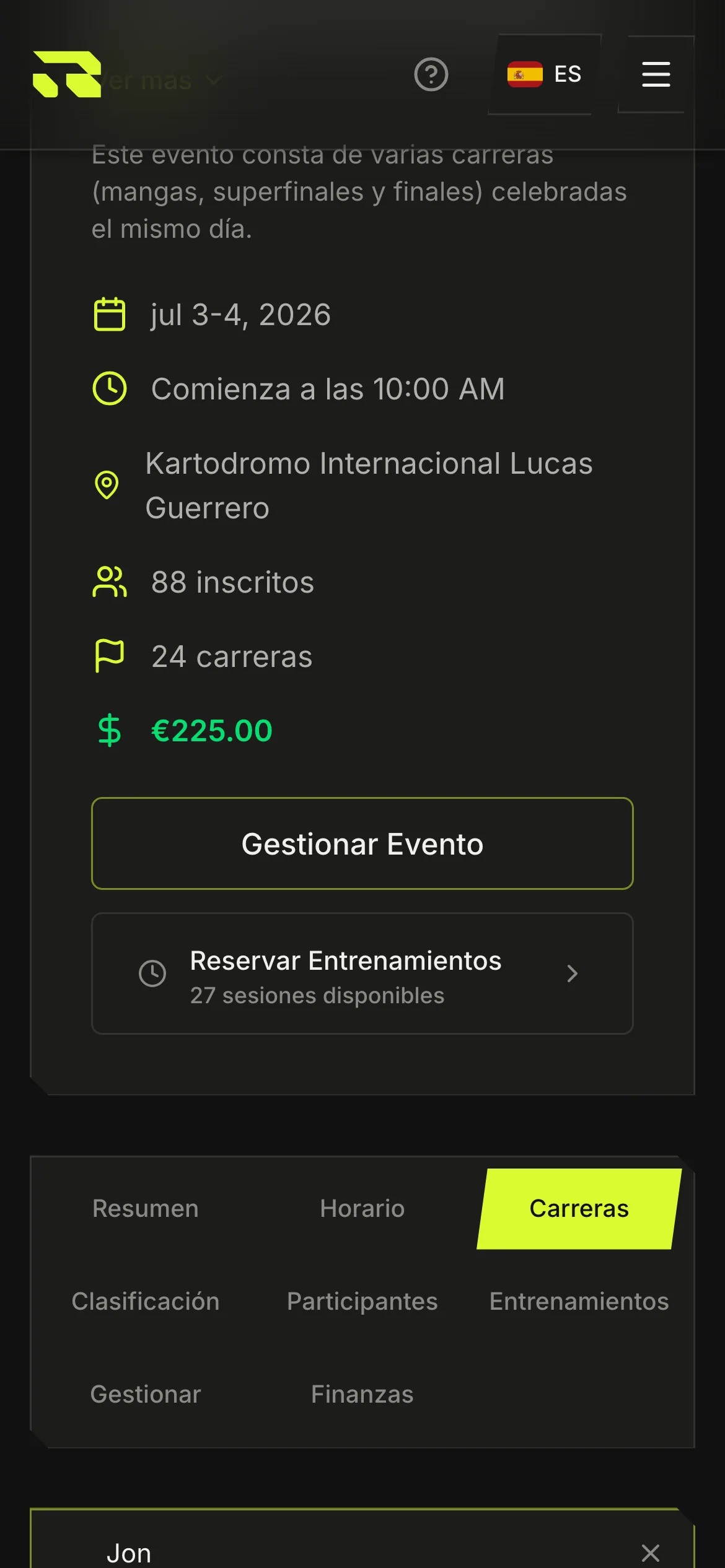 Buscar tu nombre filtra el programa entero a tus sesiones.